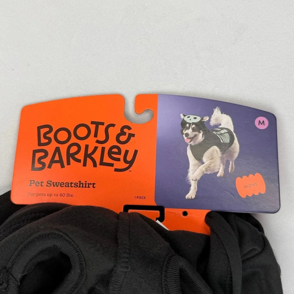 Boots & Barkley Skeleton Glow in the Dark Dog Hoodie Sweatshirt Black Medium New